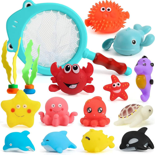 SHINDEL 16 PCS Baby Bath Toys, Ocean Animal Theme | Floating Pool Toys, Water Play Backyard Pool, Gifts for Kids Toddler Boys Girls, Montessori Sensory Bin Fillers