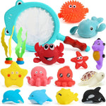SHINDEL 16 PCS Baby Bath Toys, Ocean Animal Theme | Floating Pool Toys, Water Play Backyard Pool, Gifts for Kids Toddler Boys Girls, Montessori Sensory Bin Fillers