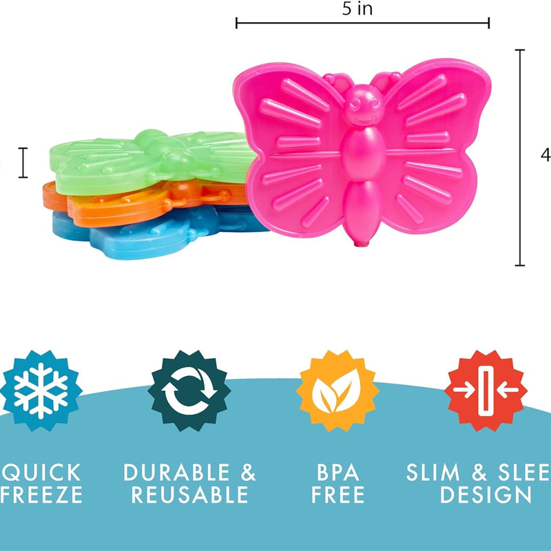 Cool Coolers Kids Lunch Box Ice Packs, Slim Ice Packs for Lunch Bags, Lunch Ice Packs ReusableMulticolored 4 Pack (Butterfly)