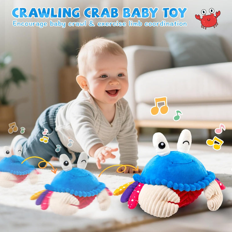 Musical Crawling Crab Plush Toy - 40 Songs & Recording, Sensory Toy for Toddlers 1-3