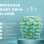wegreeco Reusable Swim Diapers,Baby & Toddler Snap One Size Adjustable Reusable Baby Swim Diaper (Diving, Ocean, Turtle, Large, 3 Pack)