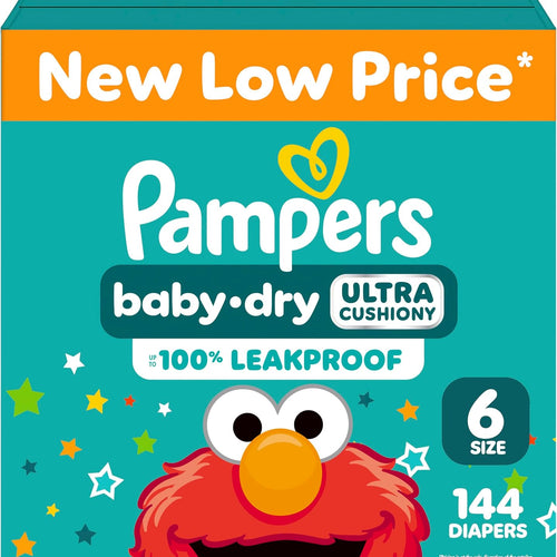 Pampers Diapers - Baby Dry - Size 6, 144 Count, Absorbent Disposable Infant Diaper (Packaging May Vary)