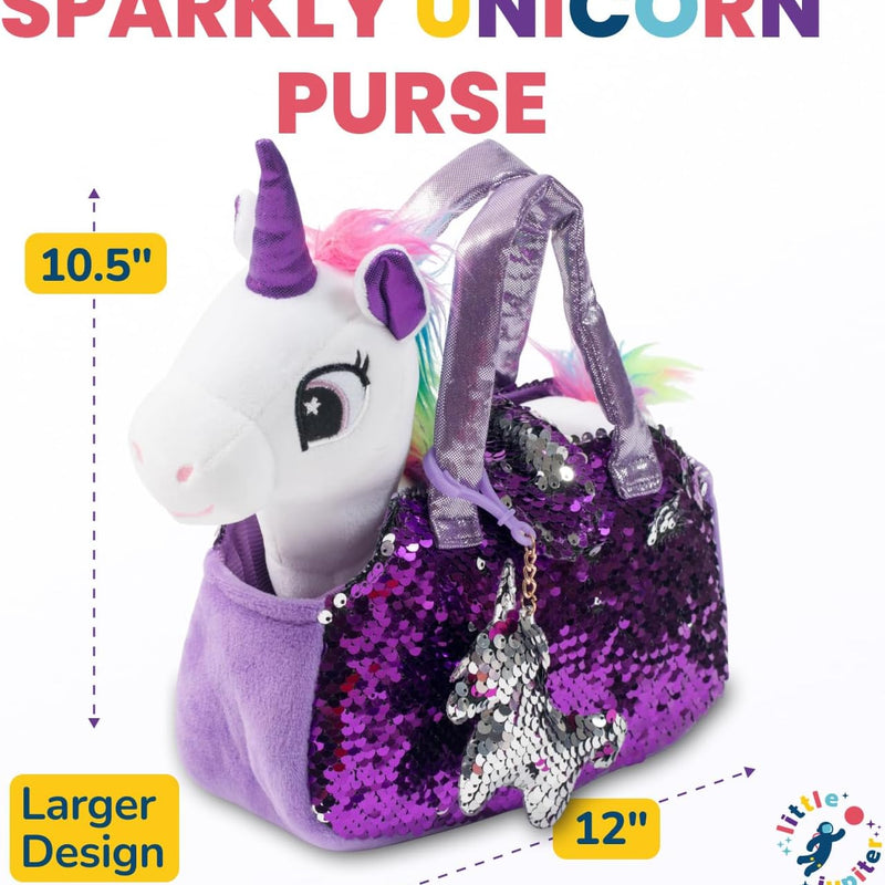 Little Jupiter Plush Pet Set w/Purse - Stuffed Animals for Girls - Unicorn Plush - Stuffed Plushies - Gift for Age 4-5 - 6-7 yrs (White Unicorn)