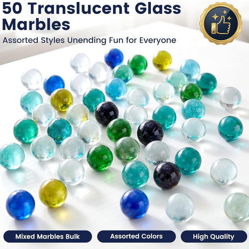 POPLAY 50 PCS Beautiful Player Marbles for Marble Games and STEM Learning - Premium Glass Marbles with Whistle