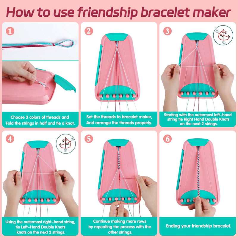 Maynacs Friendship Bracelet Making Kit for Girls 8-12, 28 Pre-Cut Threads | 28 Pre-Cut Threads in 14 Colors, 100 Letter Beads, Hidden Storage Tray - Screen-Free Travel Craft Kit for Kids and Teens