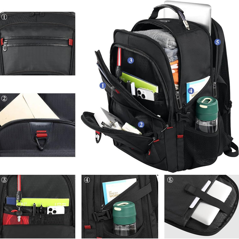 LifetimeWarranty Extra Large Travel Backpack With 52L Capacity, Long-Term Durability TSA Backpack,Anti-Theft 17.3" Big Business Laptop Backpack for Men&Women,Water Resistant College Rucksack Bag Black