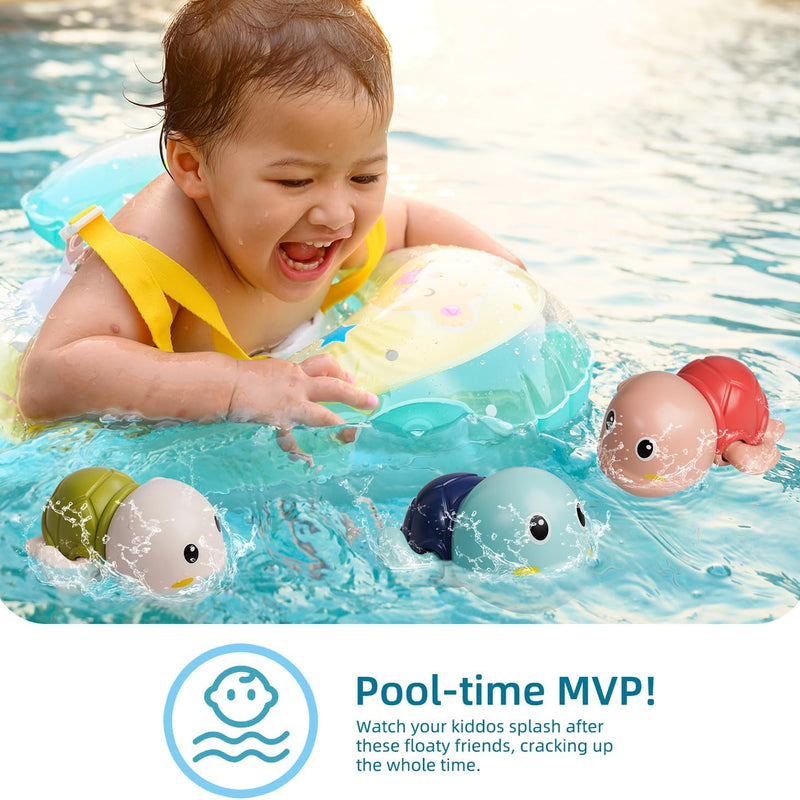 LiKee Bath Toys 3 Pack with 3 Colors | Cute Swimming Turtles Wind Up Toys for Baby Toddlers 1+ Years Old | Floating Bath & Pool Toys for Kids Age 1-3-5 | Baby Shower & Birthday Gift (Boys Girls)