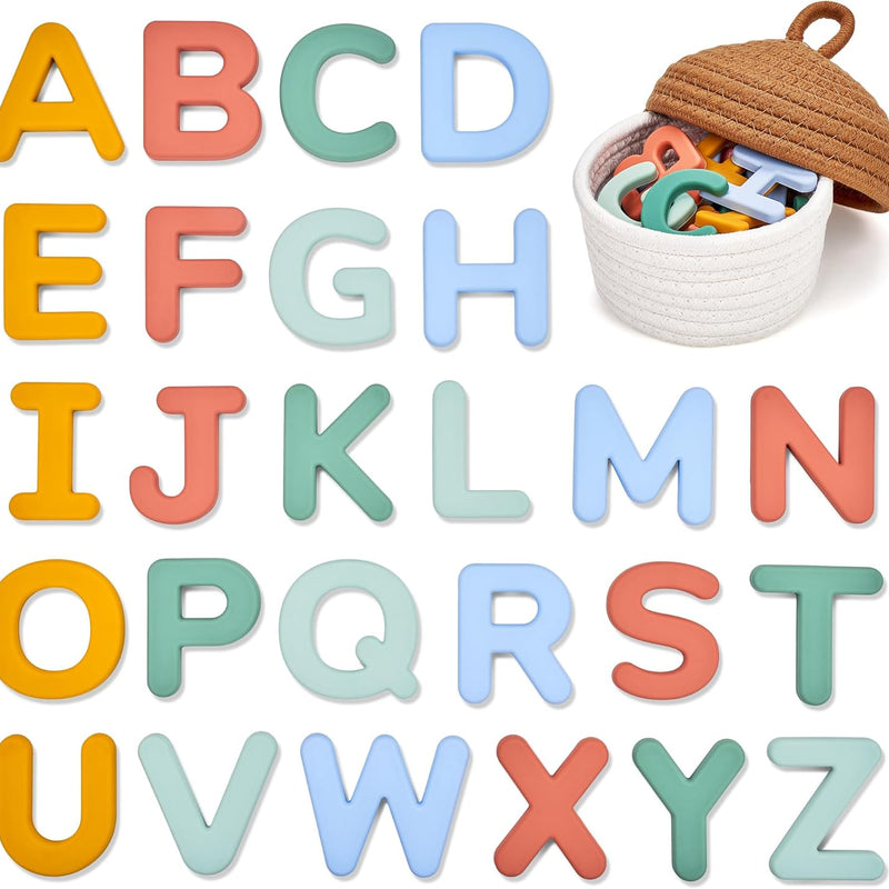 JoyCat Silicone Alphabet Magnetic Letters, 26 uppercase ABC fridge magnets for 3+ preschool learning, muted color set