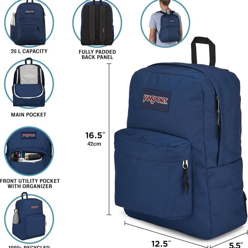 JanSport SuperBreak Plus Backpack with Padded 15-inch Laptop Sleeve and Integrated Bottle Pocket - Spacious and Durable Daypack for Work and Travel - Black