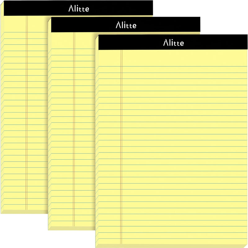 Alitte Legal Notepads 8.5 x 11, Pack of 12 - Perforated Wide Ruled Writing Pad - Premium Thick Paper, No Ink Bleeding - Blank Legal Pads For Home, Office, School, Business - 50 Sheets Per Notebook