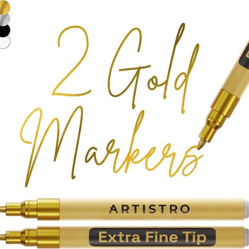 ARTISTRO 2 Gold Acrylic Paint Markers - 0.7mm Extra Fine-Tip Metallic Paint Pens - Perfect for Crafting, Art Projects, & More