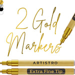 ARTISTRO 2 Gold Acrylic Paint Markers - 0.7mm Extra Fine-Tip Metallic Paint Pens - Perfect for Crafting, Art Projects, & More