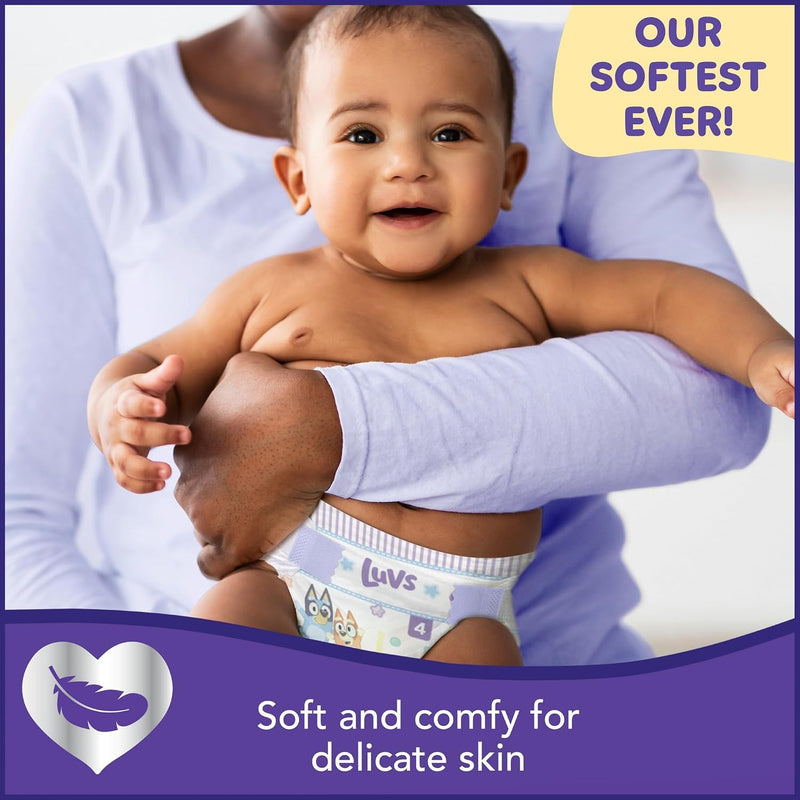 Luvs Size 4 Baby Diapers, Platinum Protection Bluey Diapers for Day & Night,Size 4 (22-37 lbs), 198 Count