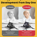 High Contrast Baby Book, Black and White, Tummy Time Mirror Toy | Newborn visual stimulation 0-6 months, Montessori sensory play, soft crinkle pages, folds flat, ties to crib and stroller