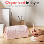 Sooez Large Pencil Case Pouch, Soft Pencil Bag with Zipper, Pen Bag Wide Opening, School Supplies Cute Pencil Case for Girls Boy Men Women, Beige