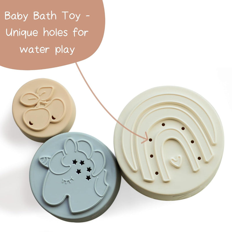 Moonkie 7-piece Stackable Silicone Teether Toy Set for 6+ Months, Soft and Edible