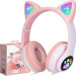 TCJJ Cat Ear Kids Bluetooth Headphones, LED, 85dB Volume Limit | Bluetooth 6.0 wireless headset with mic, stereo sound, foldable, 3.5mm wired mode for girls, school, tablet, travel