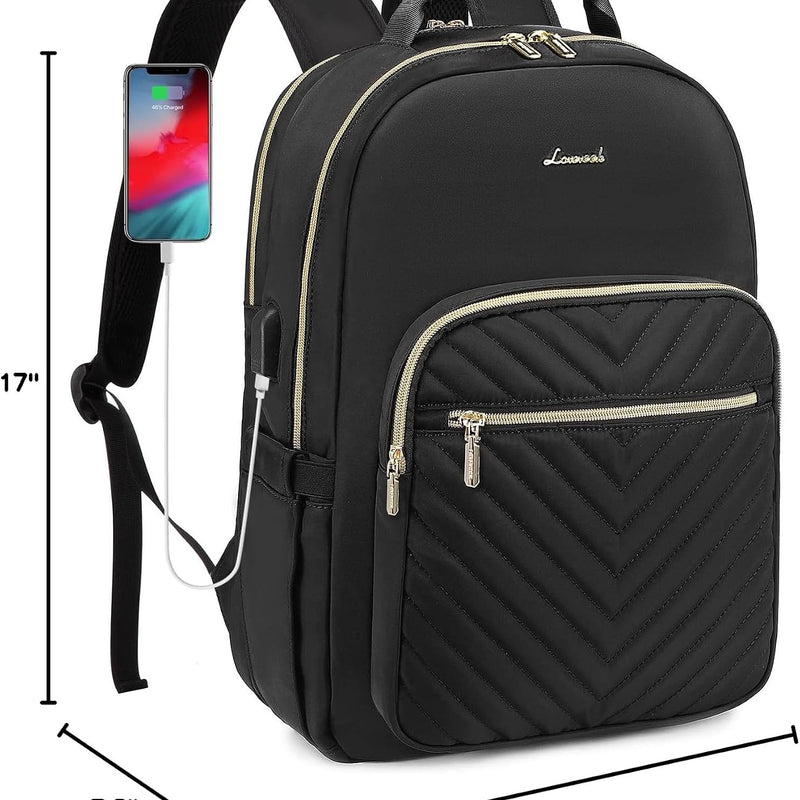 LOVEVOOK Laptop Backpack Purse for Women, Work Travel Computer Bags, College School Backpack for Student Girl, Quilted Casual Daypack with USB Port, Fit 15.6 Inch Laptop, Black