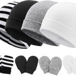 BQUBO Baby Hats and Mittens Infant Cotton Beanie Gloves No Scratch Set Newborn Hospital Hat for Boys Girls