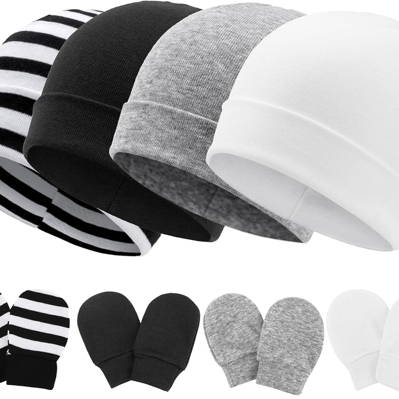BQUBO Baby Hats and Mittens Infant Cotton Beanie Gloves No Scratch Set Newborn Hospital Hat for Boys Girls