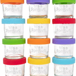 WeeSprout Glass Baby Food Storage Jars with Silicone Lids (4 oz, 12 Pack Set) Snack, Puree, Reusable Small Containers, Breast Milk, Fridge or Freezer, Essential Must Have for Infants