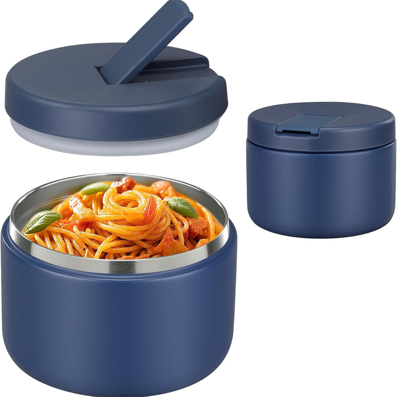 Pawtong 12oz Insulated Vacuum Food Jar with Buckle Lid Wide Mouth Soup Thermo for Hot Food Kids Leakproof Stainless Steel Lunch Container (Blue-Dinosaur)