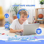 Kids Bluetooth Headphones with 85H Playtime, LED Lights, and 85/94dB Volume Limit, Blue