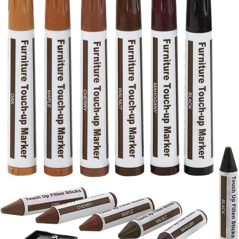 Furniture Repair Kit Wood Markers - Set of 13 - Markers and Wax Sticks with Sharpener Kit, for Stains, Scratches, Wood Floors, Tables, Desks, Carpenters, Bedposts, Touch Ups, and Cover Ups