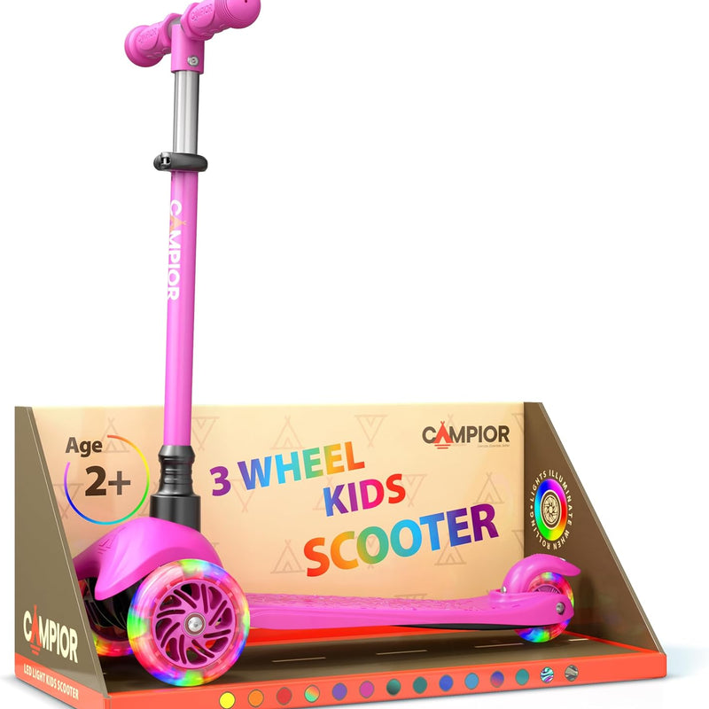 Pink Mini 3 Wheel Scooter for Kids with LED Light-Up Wheels