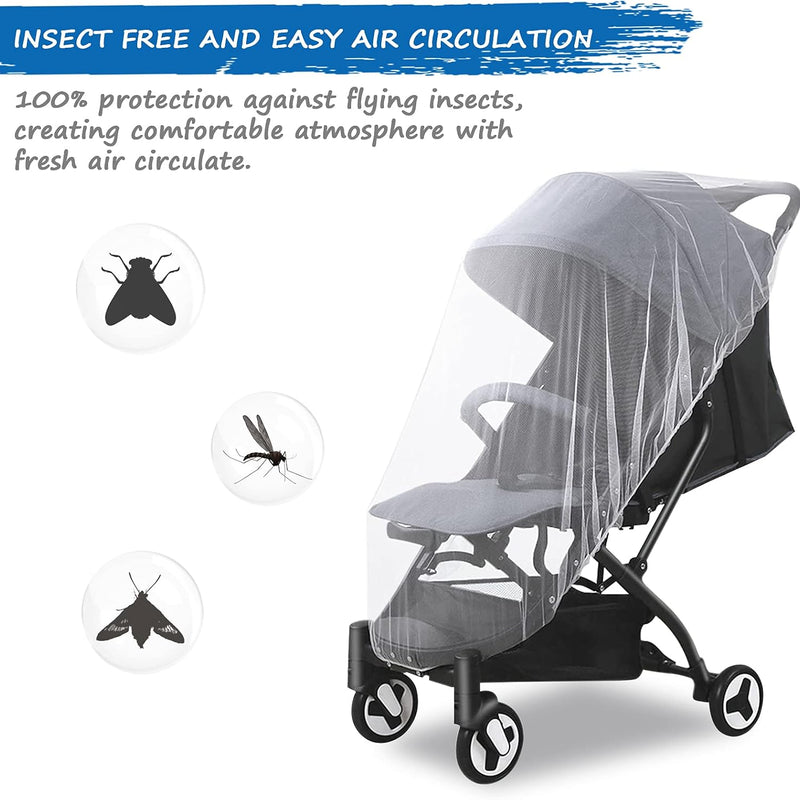 Baby Mosquito Net for Stroller, Bug Net and Mesh Protection,White | Reusable Portable Baby Insect Netting for Stroller, Playards, Pack N Plays and Portable Mini Crib