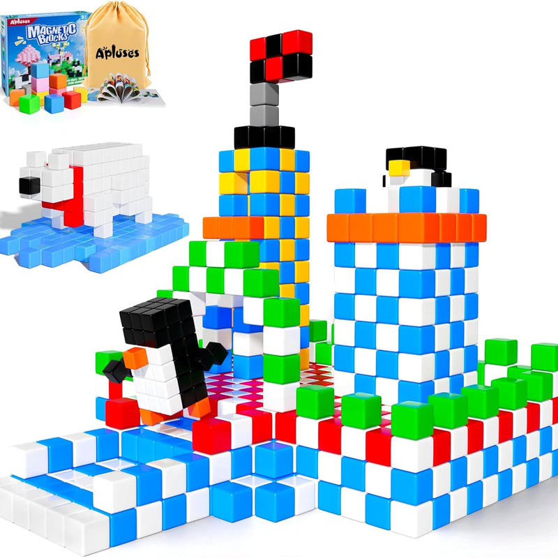 Apluses 32pcs Magnetic Blocks Building Cubes for Toddlers, Classroom Must Haves Creative Learning Kids Gifts, Preschool Montessori Sensory Autism Magnet Toys for Boys and Girls Ages 3 4 5 6