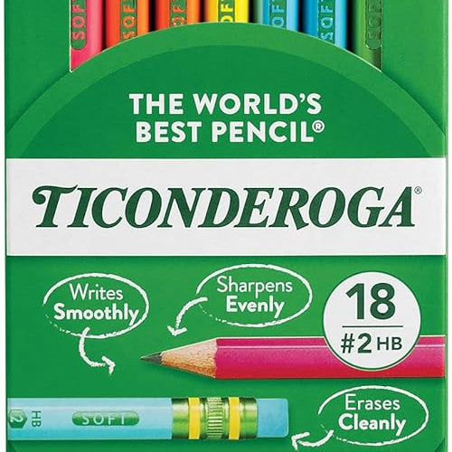 Ticonderoga Wood-Cased Pencils, Pre-Sharpened, #2 HB Soft, Neon Colors, 18 Count