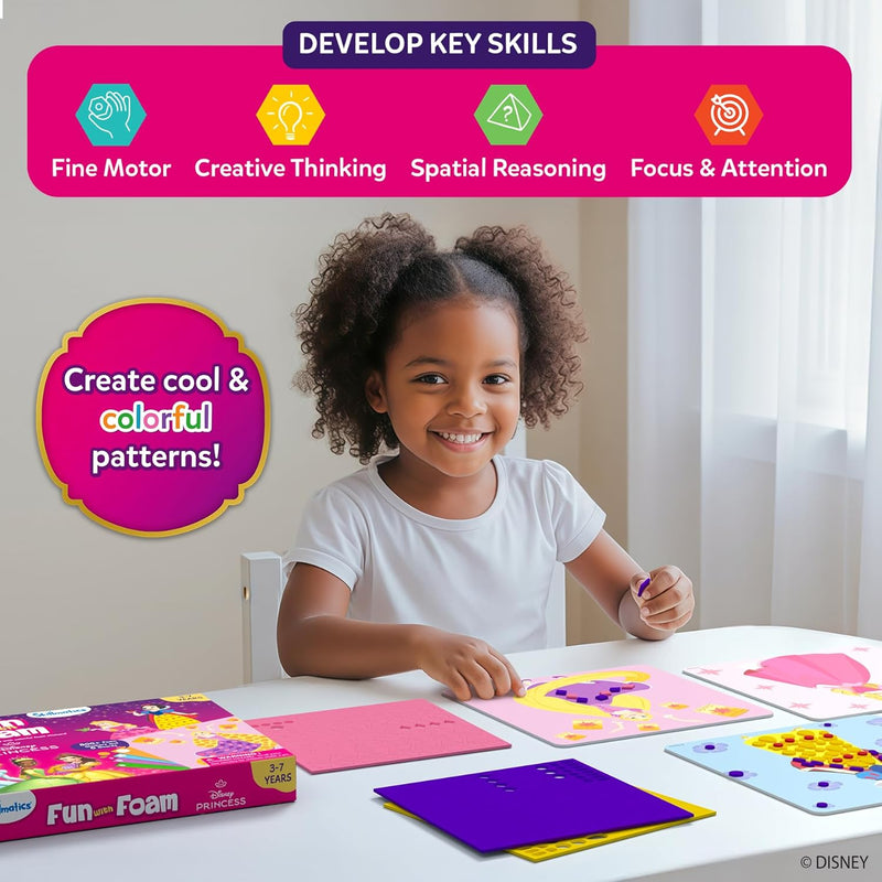 Skillmatics Foam Sticker Art – Disney Princess, 800+ 3D Foam Stickers, Mess-Free Fun for Kids, DIY Felt Craft Kits, Gifts for Fans of Cinderella, Belle, Rapunzel, Ages 3, 4, 5, 6, 7