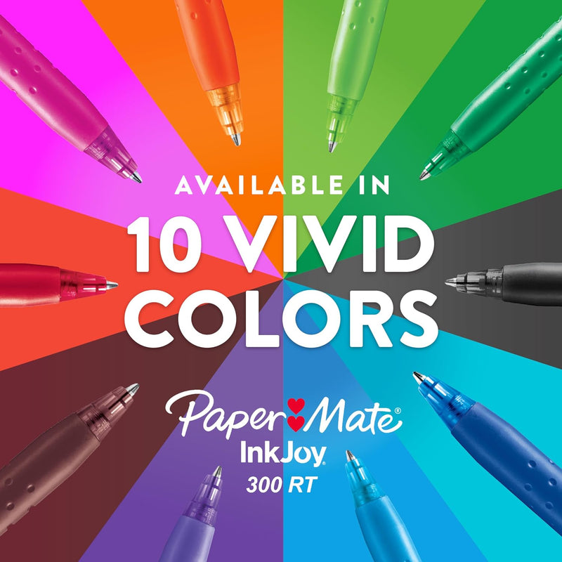 Paper Mate InkJoy 300RT Retractable Ballpoint Pens, Medium Point (1.0mm), Blue Ink, 12 Count - Writing, Journaling, Note-Taking, Office Supplies, Ultra Smooth Ink