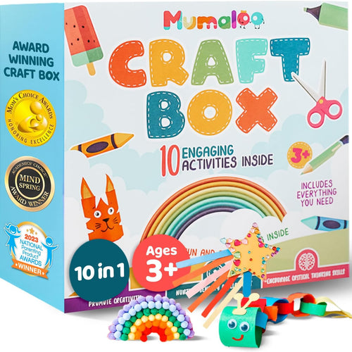 Mumaloo Arts and Crafts Kit for Kids – 10 Projects Ages 4–8 | No-mess craft box for girls & boys | Preschool homeschool art supplies | Educational gift | 3 4 5 6 7 8 year old toddler