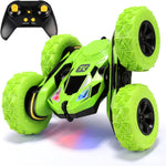 Threeking 4WD stunt RC car with soft lights, green, for kids ages 6-12, unique gift