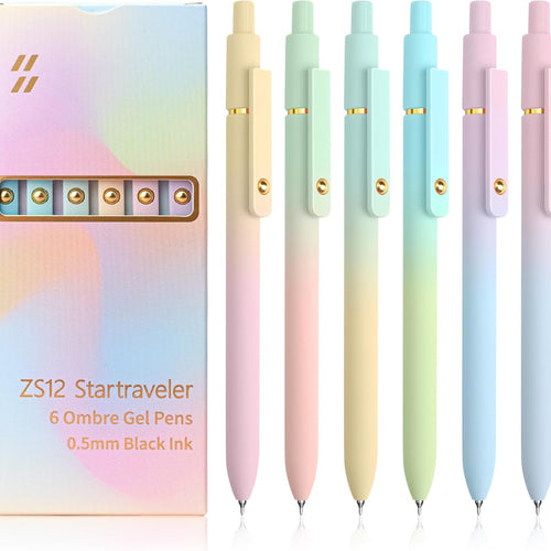 UIXJODO 6 Pcs Gel Pens 0.5mm Quick Dry Black Ink Pens Fine Point Smooth Writing Pens, Cute Office and School Supplies Gifts for Women Teacher Students (6 Pcs Ombre Gold)