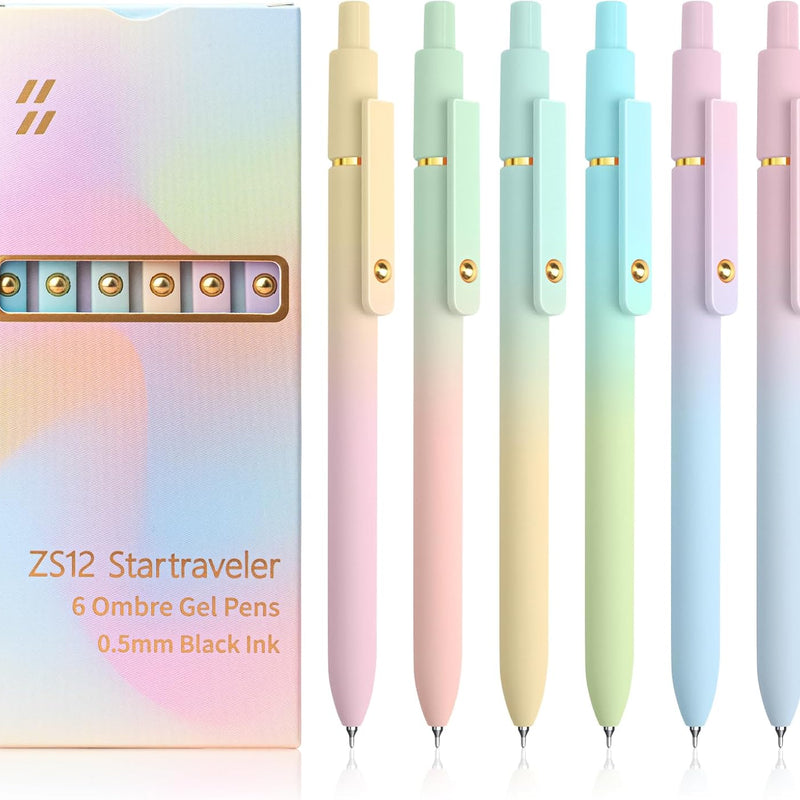 UIXJODO 6 Pcs Gel Pens 0.5mm Quick Dry Black Ink Pens Fine Point Smooth Writing Pens, Cute Office and School Supplies Gifts for Women Teacher Students (6 Pcs Ombre Gold)