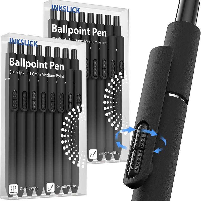 9 Pack Black Ballpoint Pens - 1.0mm Medium Point Smooth Writing Black Ink Ball Point Pens Long Lasting Retractable Fidget Pens for Adults, Men, Women, School, Office (6 Pens & 3 Refills)