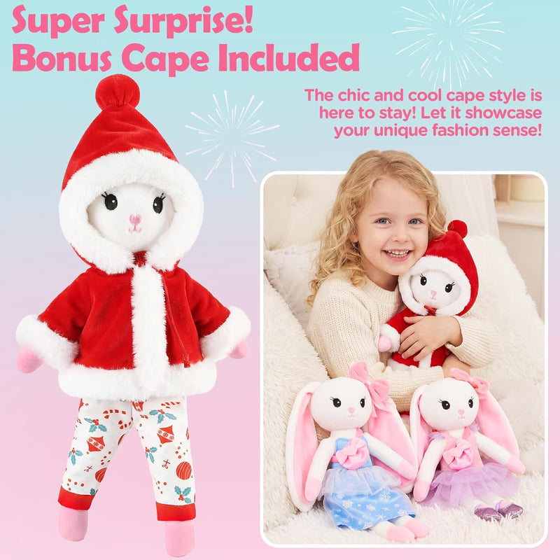 Ballerina Doll Stuffed Animals Girl Toys Age 3-8, Bunny Stuffed Animal, Ballet Dress Up Doll, Kids Pretend Play with 4 Set Clothes, Cape,Plush Bag 3 4 5 6 7 8 Year Old Girl Gifts Dance Recital Gifts