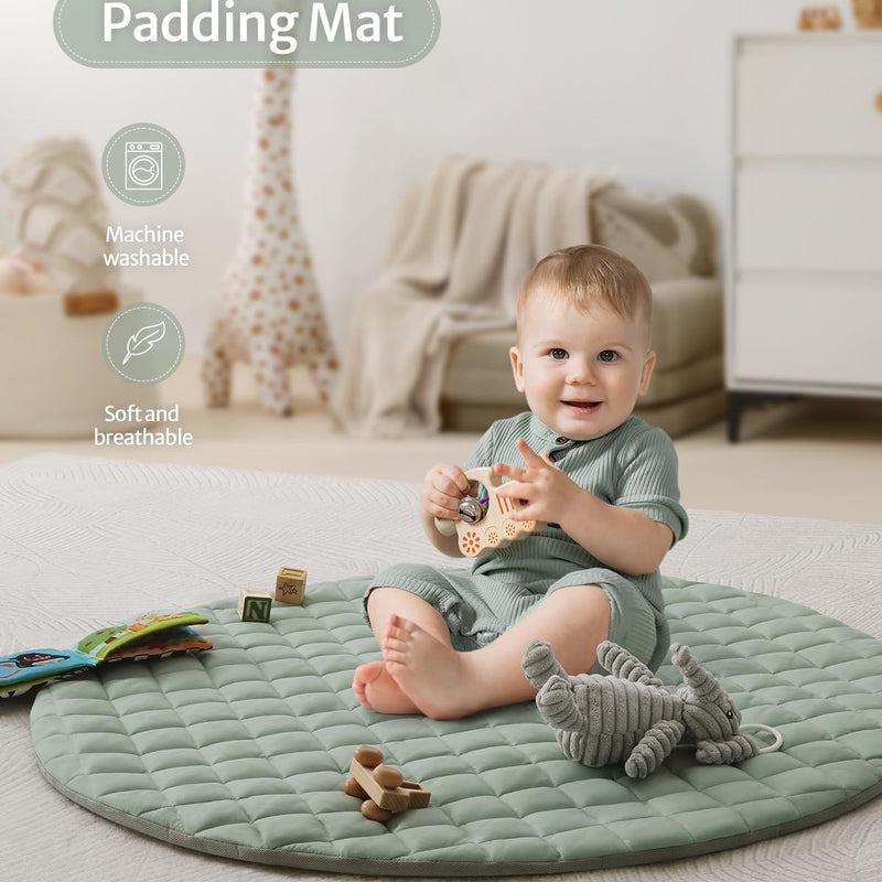 Blissful Diary Sage Green Baby Play Gym Mat with 6 Detachable Toys for Sensory & Motor Skill Development
