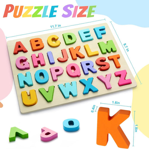 Wooden ABC Alphabet Puzzle for Preschool Learning Activities and Toddler Education