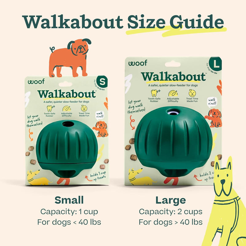 WOOF Walkabout - Enrichment Dog Toys Puzzle and Treat Dispenser - Adjustable Difficulty for Kibble and Treats - Durable Rubber - Easy to Clean - Small