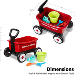 radio flyer push & pull walker wagon with garden tools, red, for kids 1-4 years old