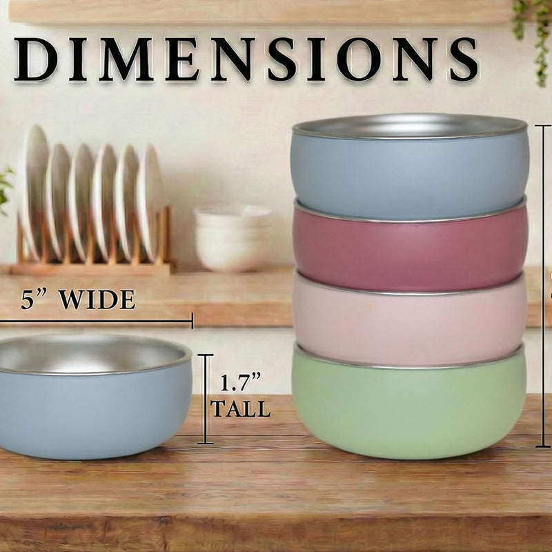 Monkey Proof™ Non-Toxic Stainless Steel Child Bowl 5” with Non-Slip Silicone Shell, Multi-color, (Set of 4 bowls) Unbreakable, Mess Free Feeding for Babies, Toddlers, Kids, BPA free