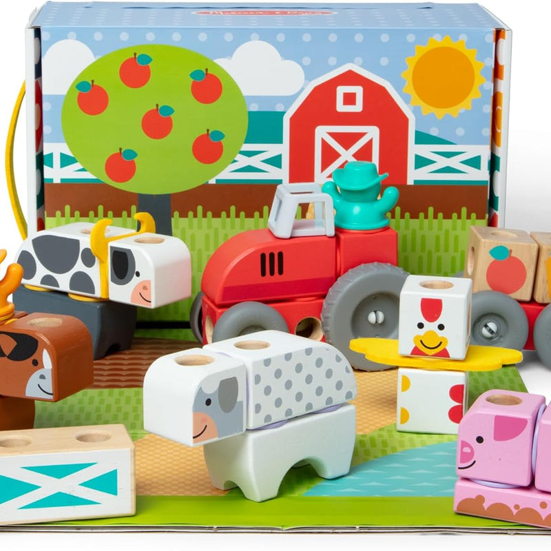 Melissa & Doug Blockables Farm Snap and Play Connectable Wooden Blocks Play Set for Preschoolers (56 Pcs)