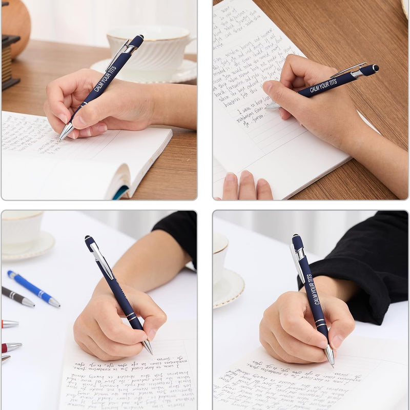 Actsun Funny Pens - 12 Pack Fine Point Smooth Writing Pens with Inspirational Tips, Black Ink, Touch Stylus Screens, Motivational Gift for Office & Desk Accessories