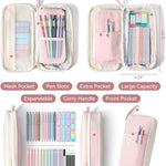 Four Candies 39 PCS Aesthetic Stationery Set with Cute Pen Case, College Supplies and Nursing Essentials, 12 Pastel Highlighters, 5 Black Gel Pens, 6 Mechanical Pencils, Pink