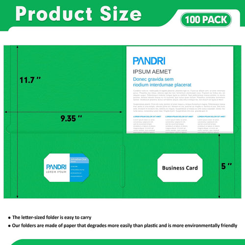 Two Pocket Folders, PANDRI 100 Pack 2 Pocket Folders, Letter Size Paper File Folder for School Office Home Business, Assorted 5 Colors