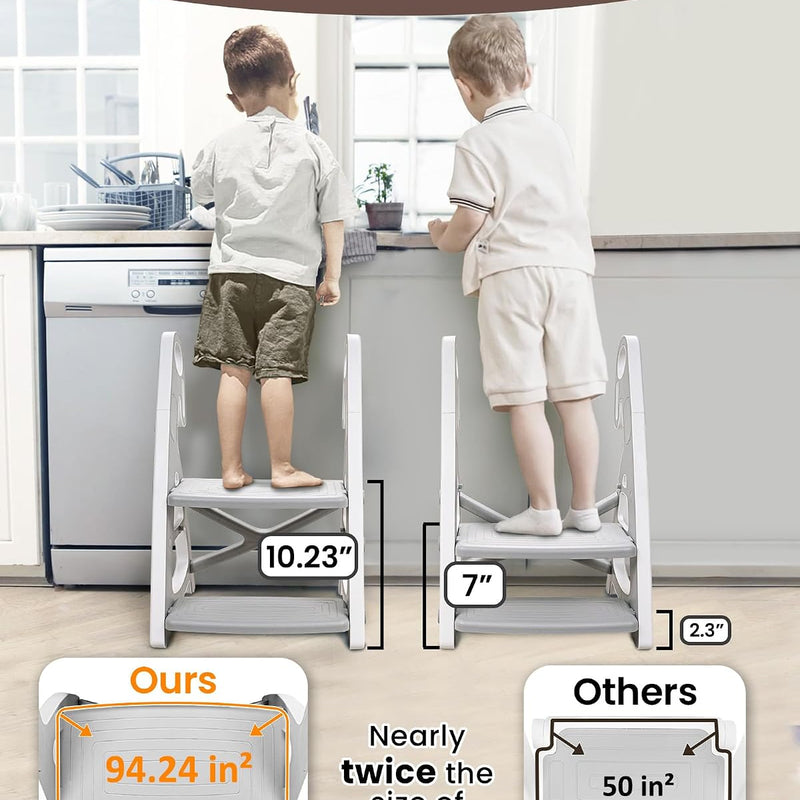 Potty Training Toilet, 2-in-1 Stable Potty Seat with Step Stool | Adjustable Seat and Step Height, Extra Wide Step, Anti-Slip Pad, Splash Guard, for Boys and Girls, Grey